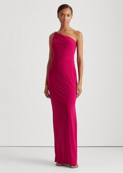 Vestido De Noche Ralph Lauren Mujer Fucsia Claro - Jersey One-Shoulder - EFRQM9024